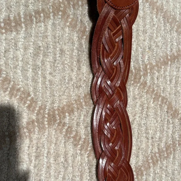 Ralph Lauren Braided Leather Belt with Ornate Brass Buckle - Picture 3 of 6